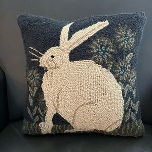 Handmade Rabbit Hooked Pillow - Cream on Black - Home Holiday